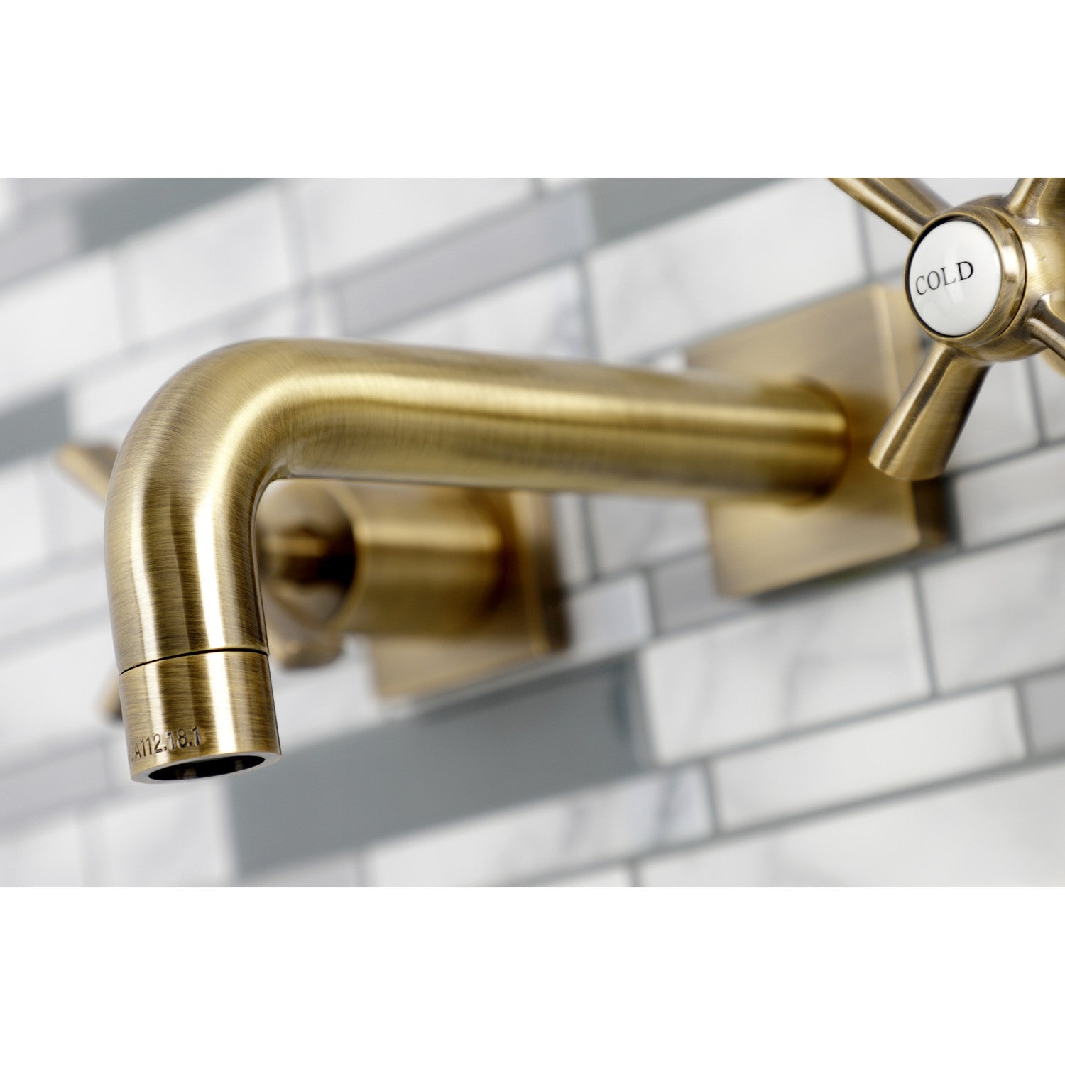 Kingston Sona KS6123ZX - Millennium Double-Handle 3-Hole Wall Mount Bathroom Faucet, Antique Brass — thumbnail 3